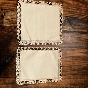 Set of 2 Table Linens/Doilies Crocheted Edging